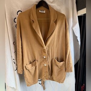 Vintage David Dart 100 linen Tan Blazer USA minimal farm oversized Small